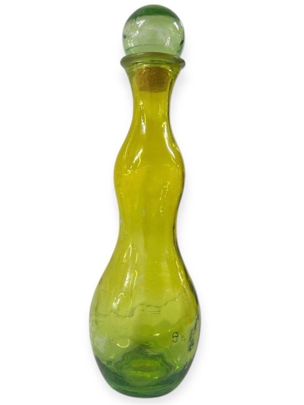 Large Vintage Hand Blown Glass Decanter Film Painted Green Finish 20” Stopper - Picture 3 of 10